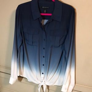 Ombré button down, long sleeve, collared shirt.